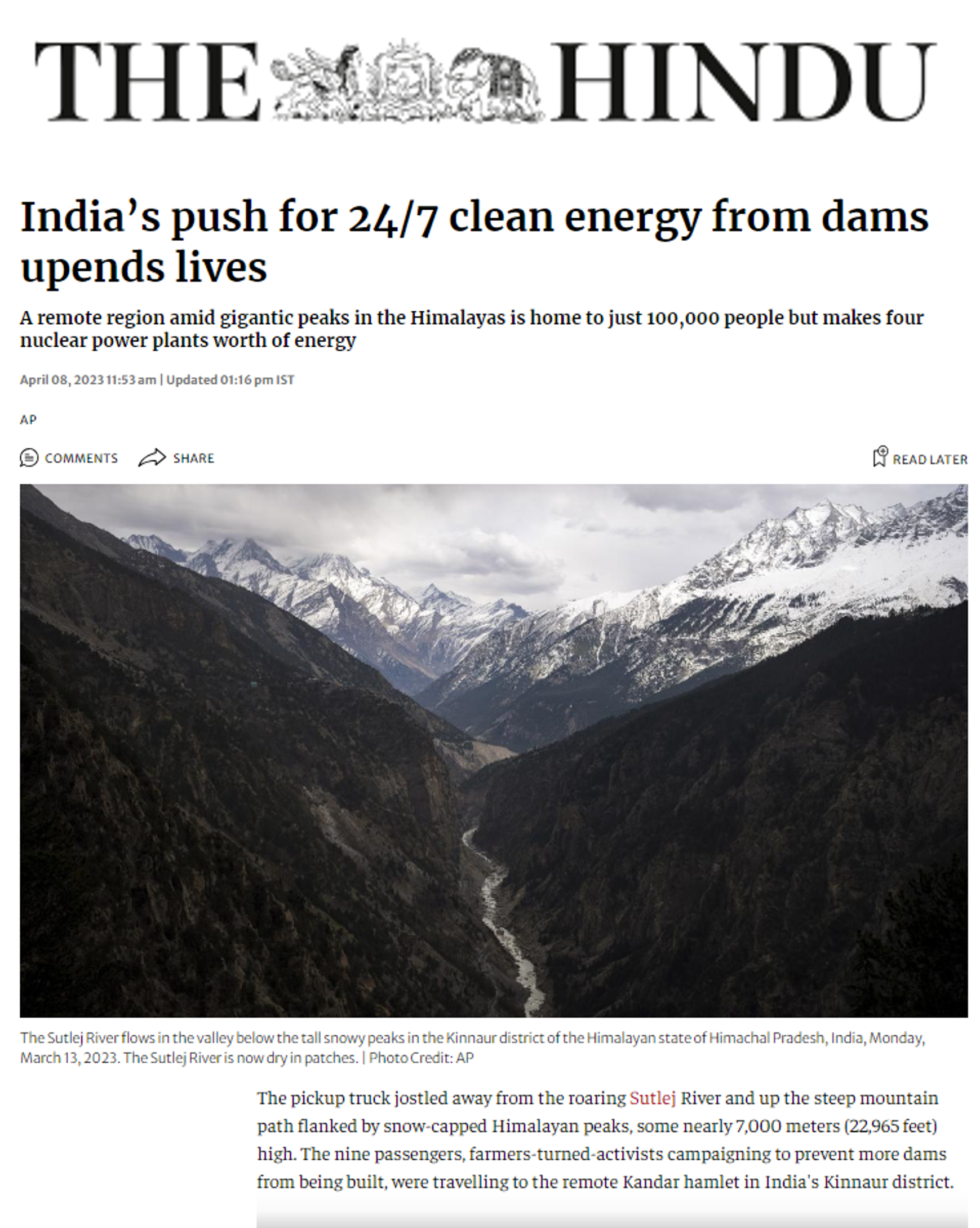 Dr Ammu Susanna Jacob quoted by The Hindu on the role of large dams in balancing the grid
